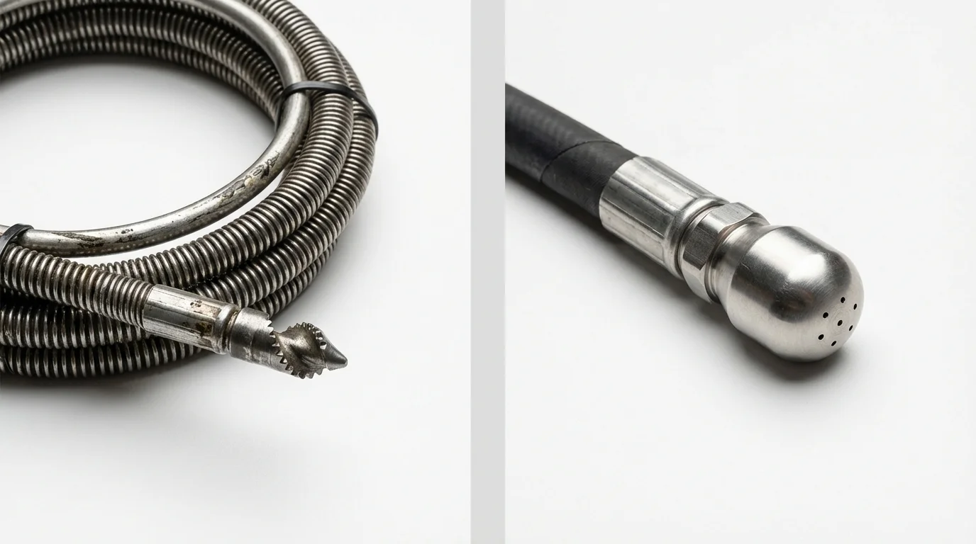 Drain snake cable and hydro jetting nozzle used for drain cleaning in Warsaw, IN