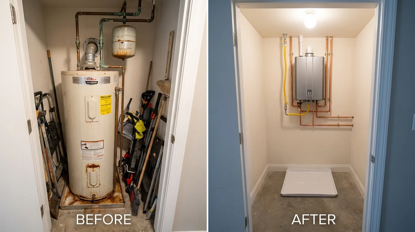 Tank water heater versus wall-mounted tankless unit comparison for Warsaw, IN homeowners